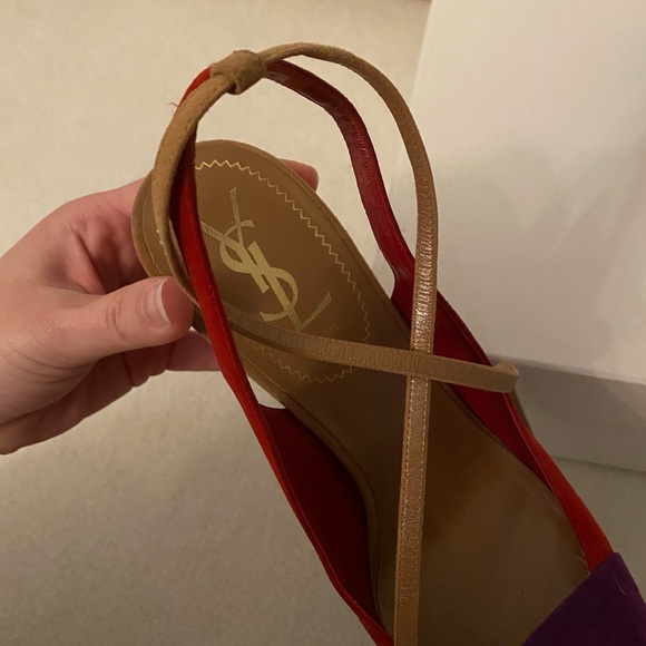 YSL Suede Colorblock Pattern Slingback Pumps - Picture 5 of 8